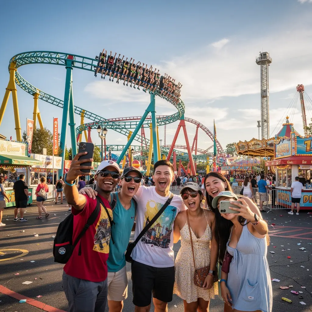 Widok malowniczych plaż z palmami i hotelami w tle, idealnych na wakacje.