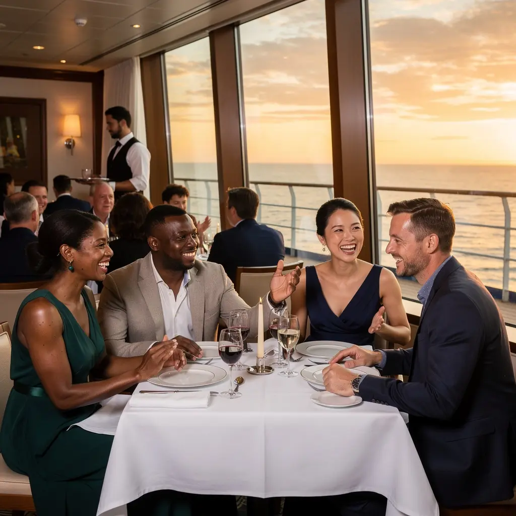 Widok na luksusowy statek wycieczkowy zacumowany w malowniczej marinie, gotowy na rejs po tropikalnych wodach.